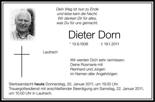 Todesanzeige von Dieter Dorn